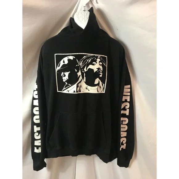 Unbranded Vtg Hip Hop Biggie vs Tupac East Coast vs West Coast Pullover Hoodie - Picture 2 of 8